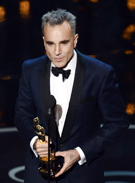 HOLLYWOOD, CA - FEBRUARY 24:  Actor Daniel Day-Lewis accepts the Best Actor award for "Lincoln" onstage during the Oscars held at the Dolby Theatre on February 24, 2013 in Hollywood, California.  (Photo by Kevin Winter/Getty Images)