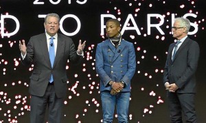 Al Gore, Pharrell Williams y Kevin Wall en Davos.